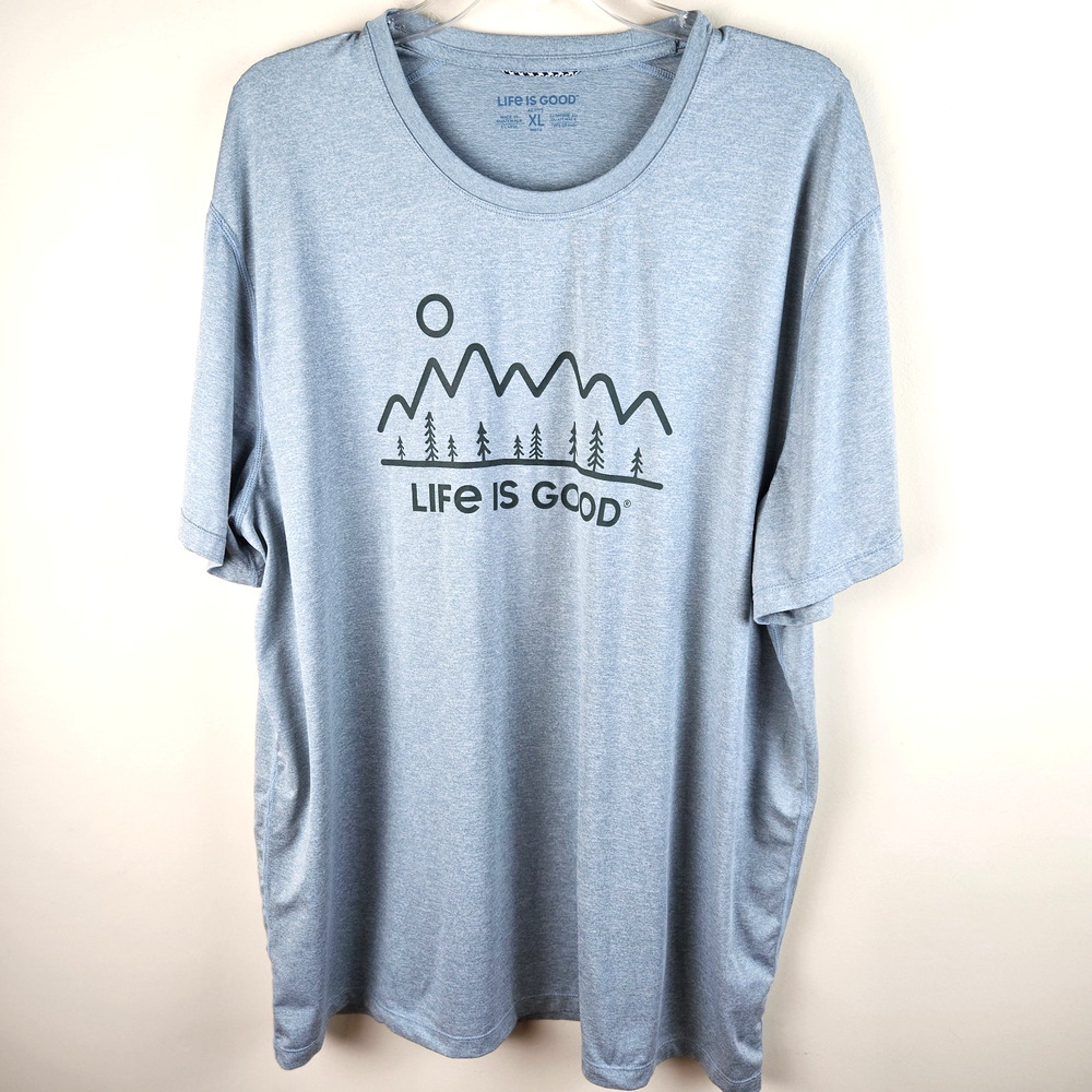 Life is Good Men Tee Shirt Sz XL gray wicking Hike Mountain Nature Landscape